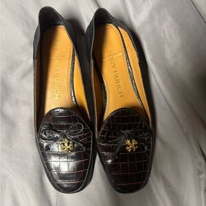 Tory Burch Women's Black Croc-Embossed Leather Loafers